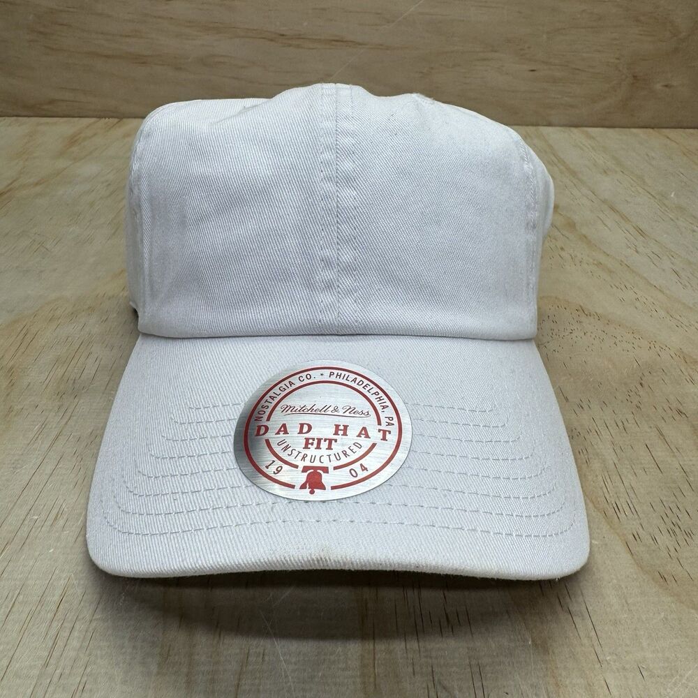 New Mitchell Ness Blank Basic Dad Hat Cap White A… - image 1